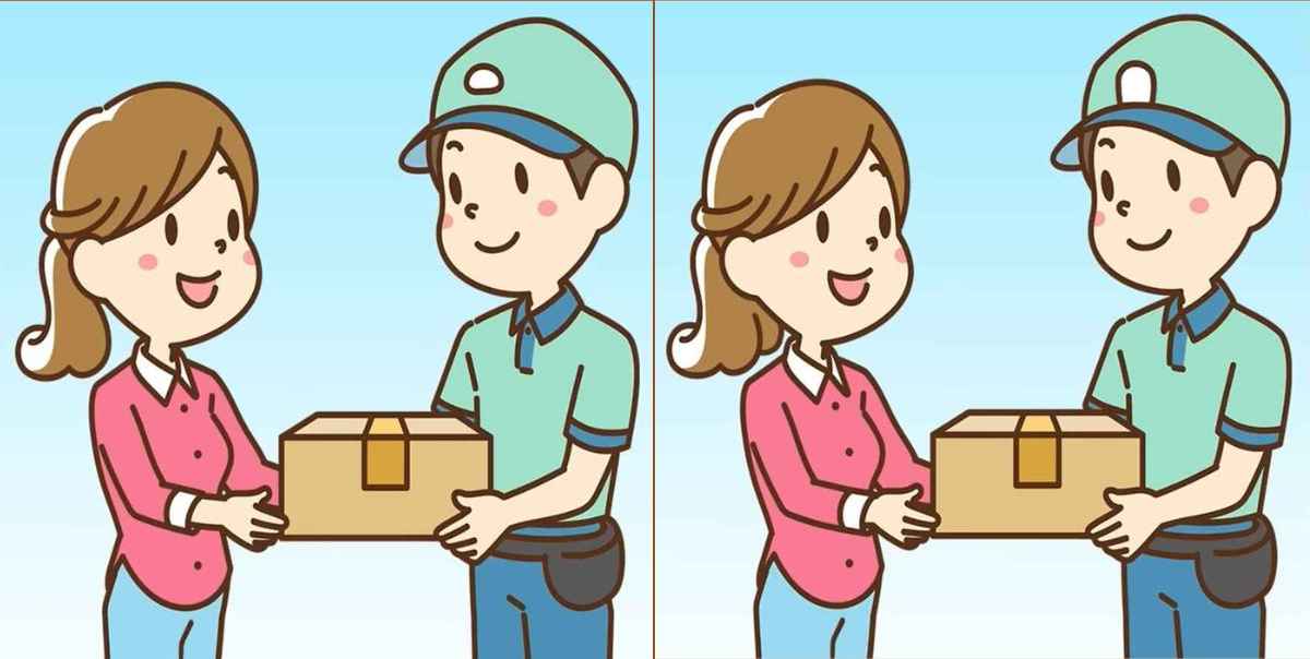 spot 3 differences girl and delivery boy